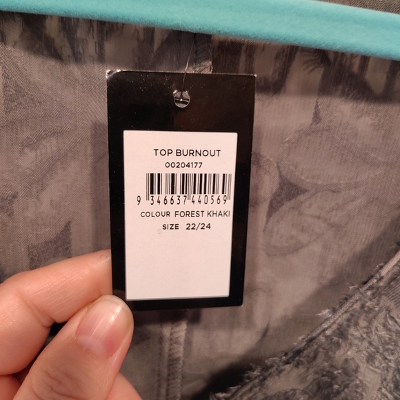 Avenue NWT Forest Khaki Sheer Floral Burnout Top  22/24 Casual Work Event Artsy - Picture 3 of 8
